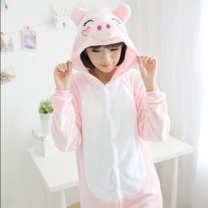 Adult Medium Cute Pink Pig Onesie Pajamas